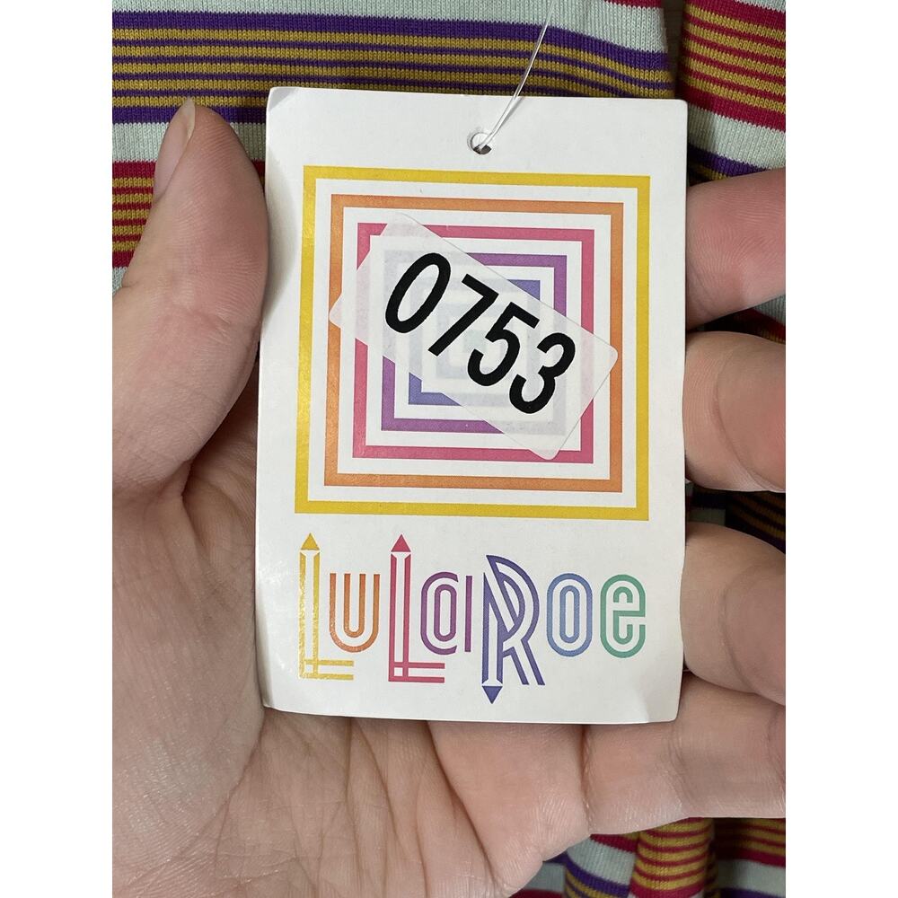 LuLaRoe‎ Lynnae Womens XXS Brown Orange Striped 3/4 Sleeve Scoop Neck Top USA - Picture 7 of 11